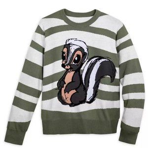 DISNEY FLOWER BAMBI GREEN WHITE STRIPED GRAPHIC SWEATER PULLOVER Med CUTE! SKUNK